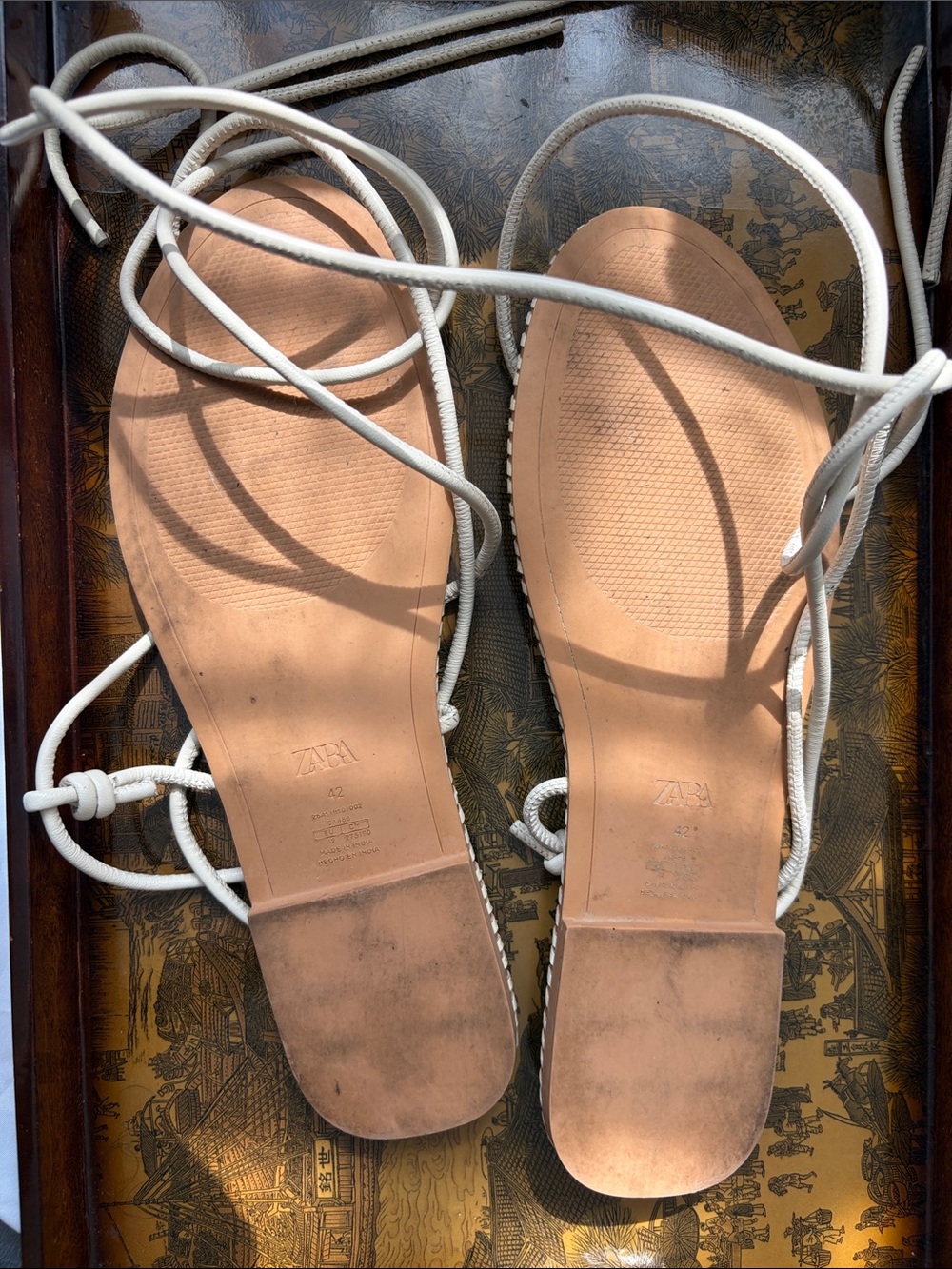 Zara White Lace-Up Leather Wrap Sandals - Picture 3 of 4